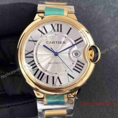 42mm Cartier Replica Ballon Bleu Watch - 2-Tone Gold Bezel Silver Dial